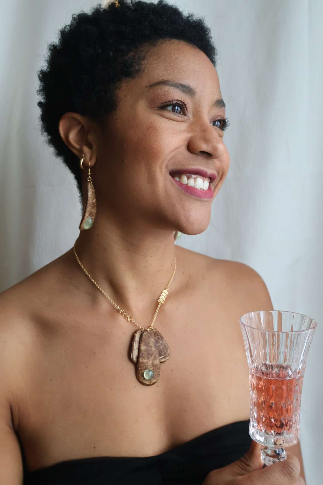 Collier pendentifs en noix de coco et prehnite - NOBLE