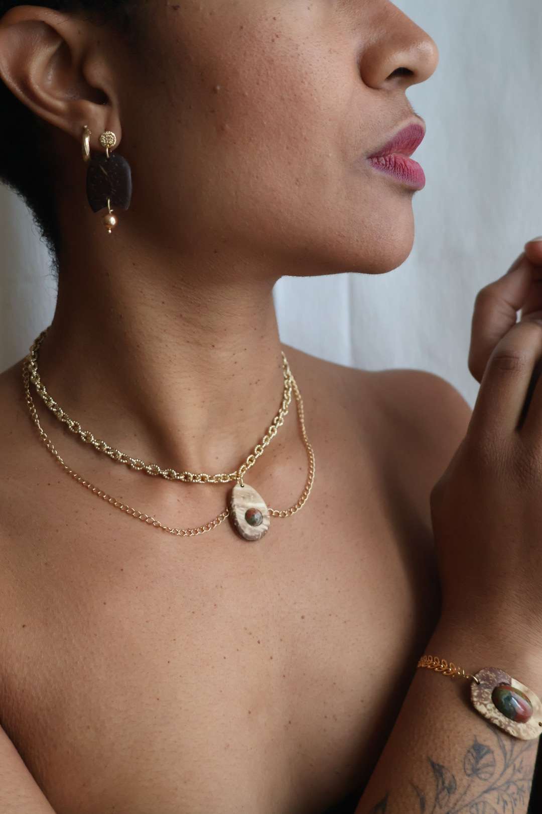 Collier pierre naturelle unakite - CLAUDINE