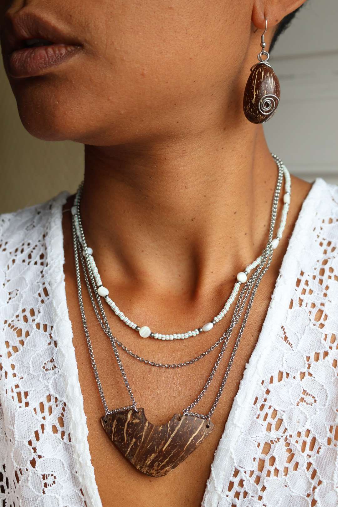 Collier en acier inoxydable et noix de coco - PLASTRON