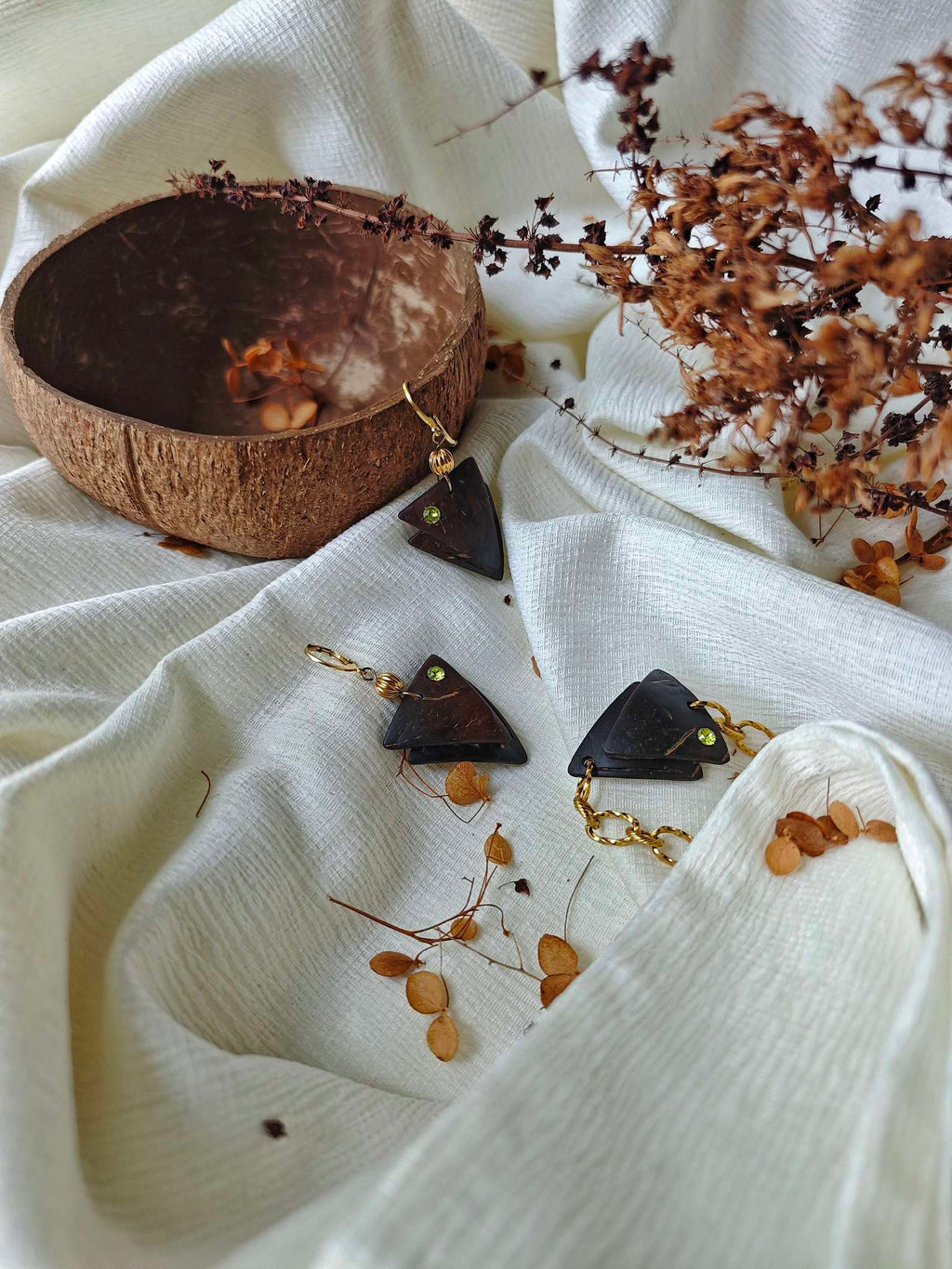 Boucles d'oreilles noix de coco et cristal - BERMUDES