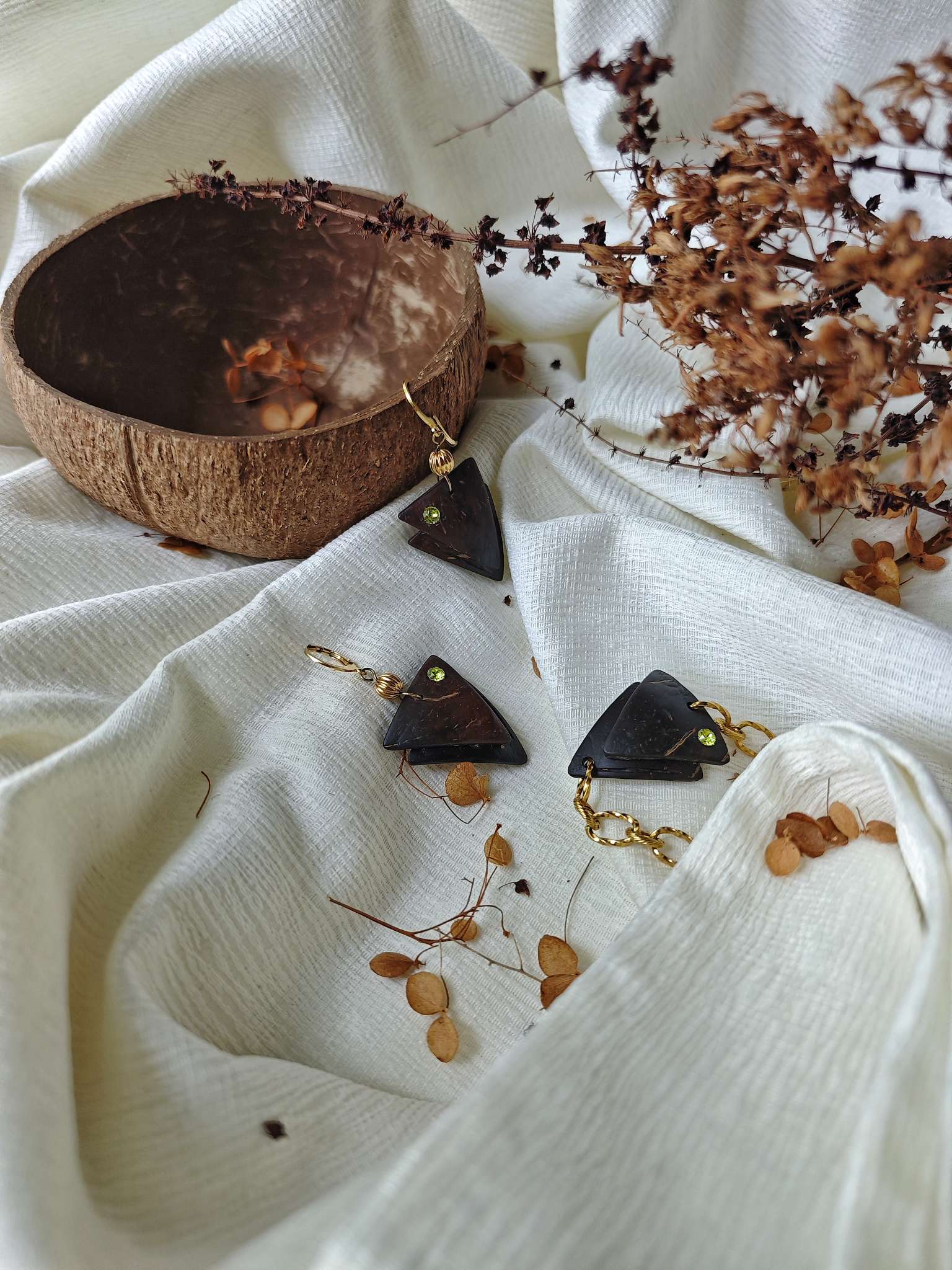 Boucles d'oreilles noix de coco et cristal - BERMUDES