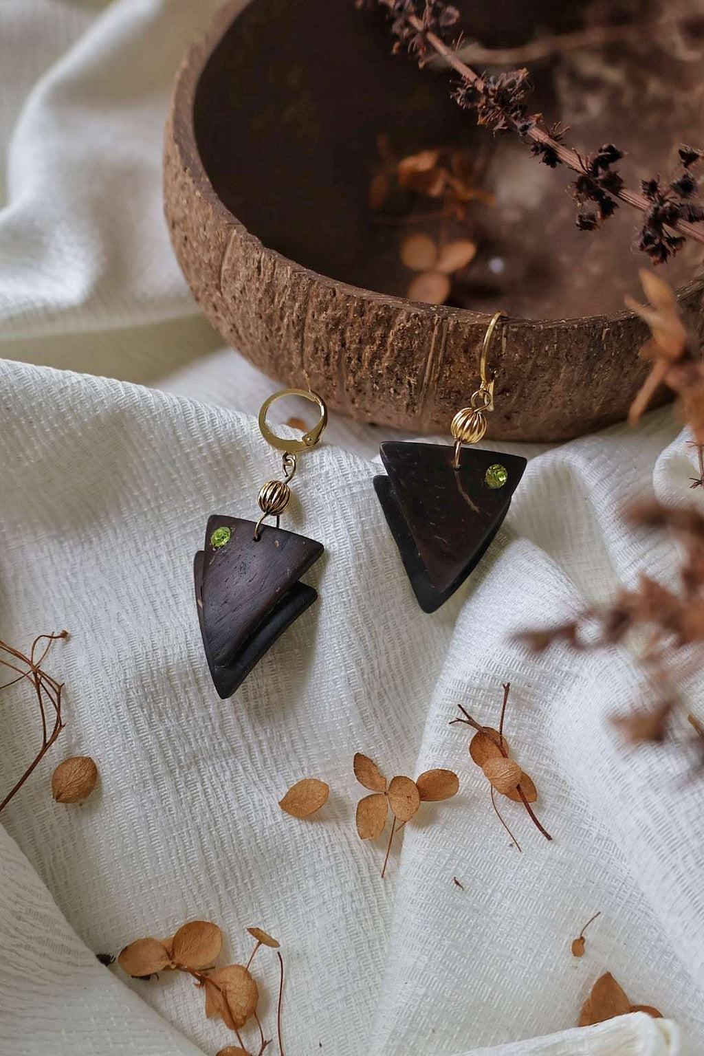 Boucles d'oreilles noix de coco et cristal - BERMUDES