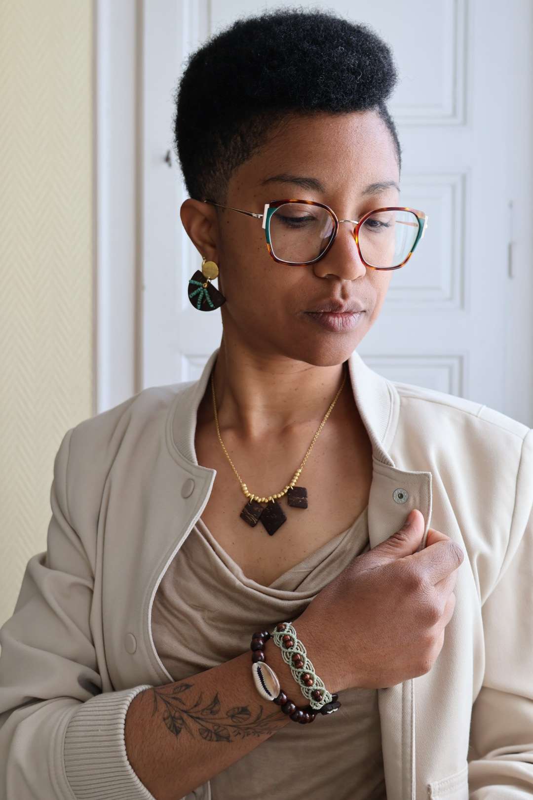 Collier chaîne et pendentifs en noix de coco - RITUEL