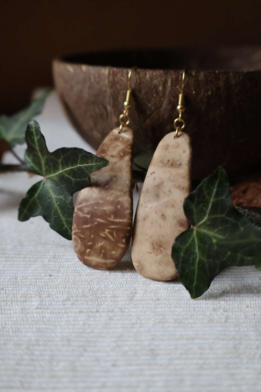 Boucles d'oreilles noix de coco et pierres - PREHNITE