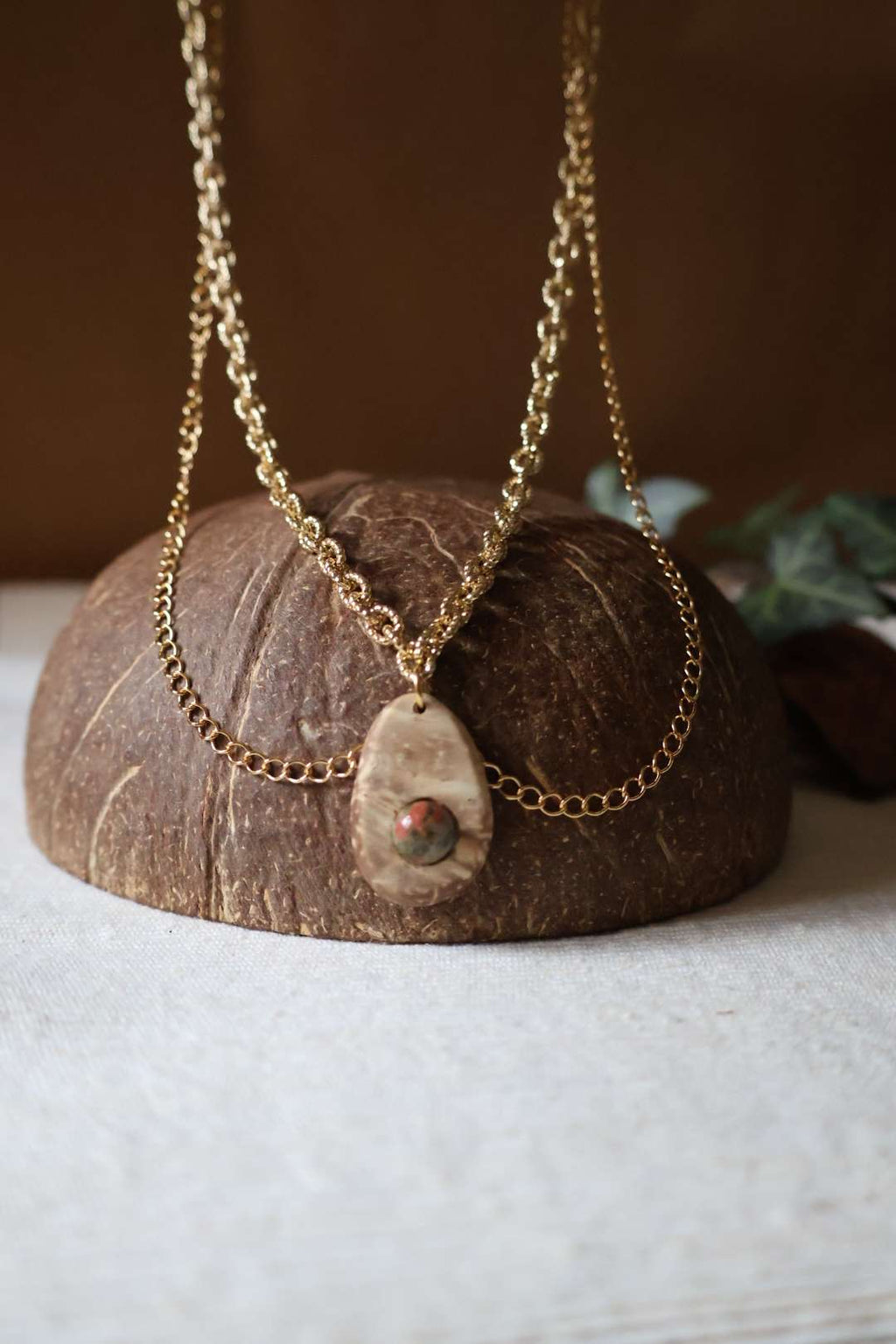 Collier pierre naturelle unakite - CLAUDINE