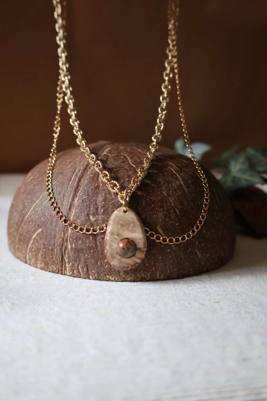 Collier pierre naturelle unakite - CLAUDINE