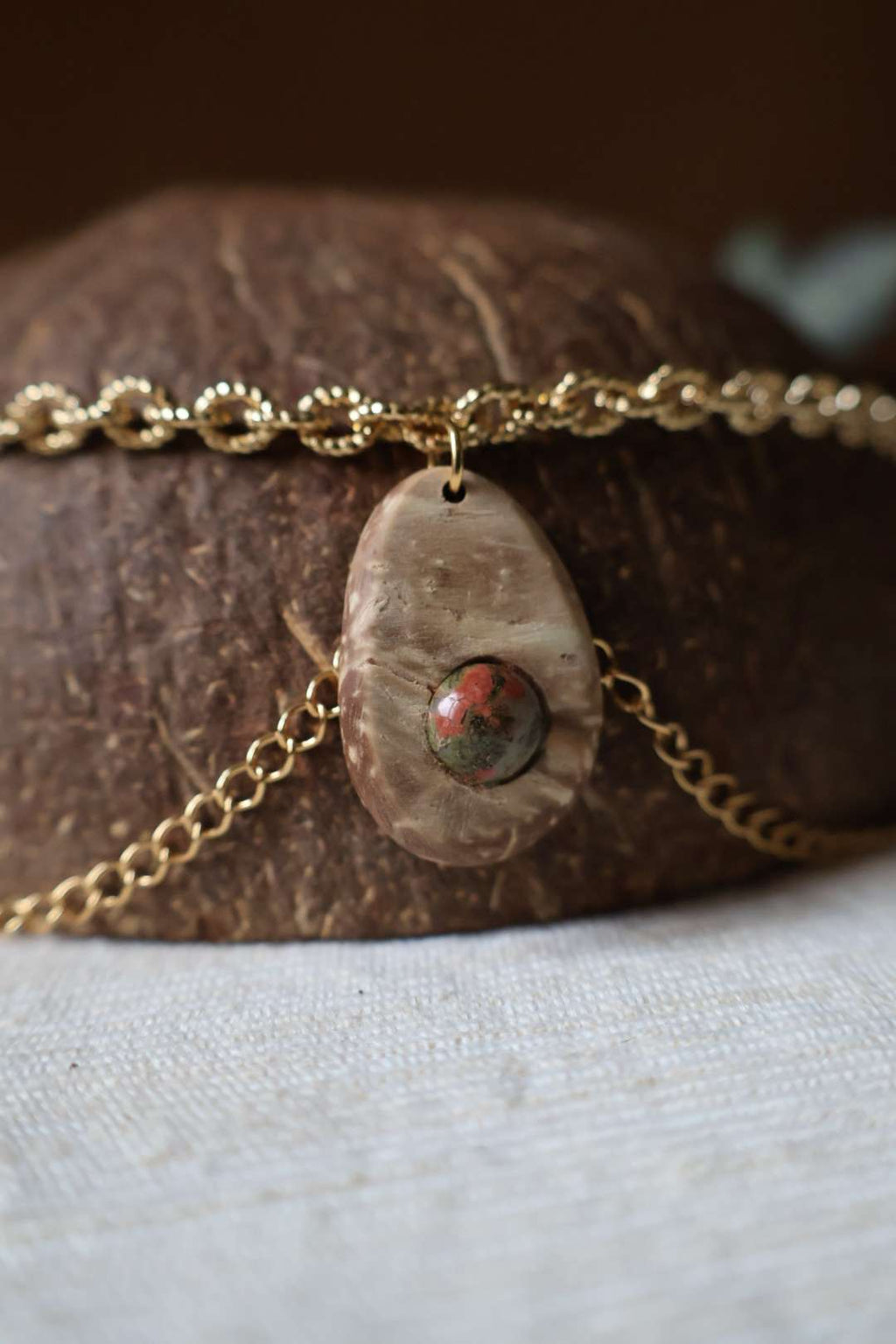 Collier pierre naturelle unakite - CLAUDINE