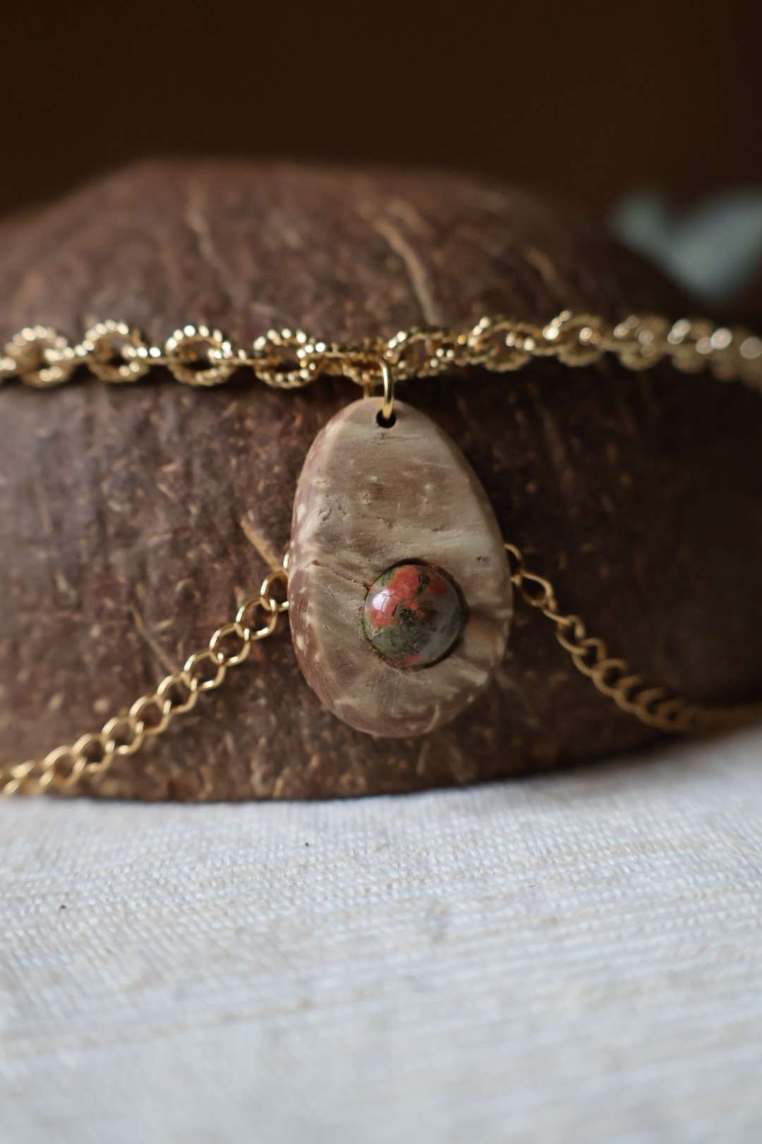 Collier pierre naturelle unakite - CLAUDINE