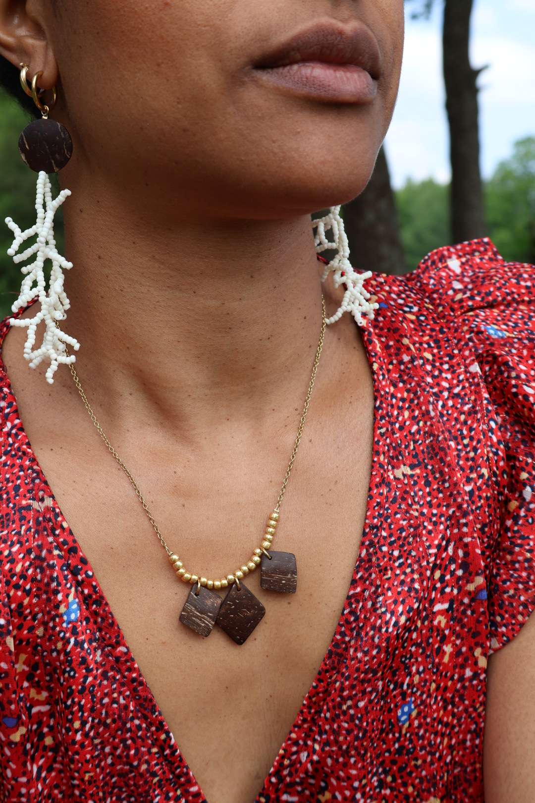 Boucles d'oreilles longues - Corail