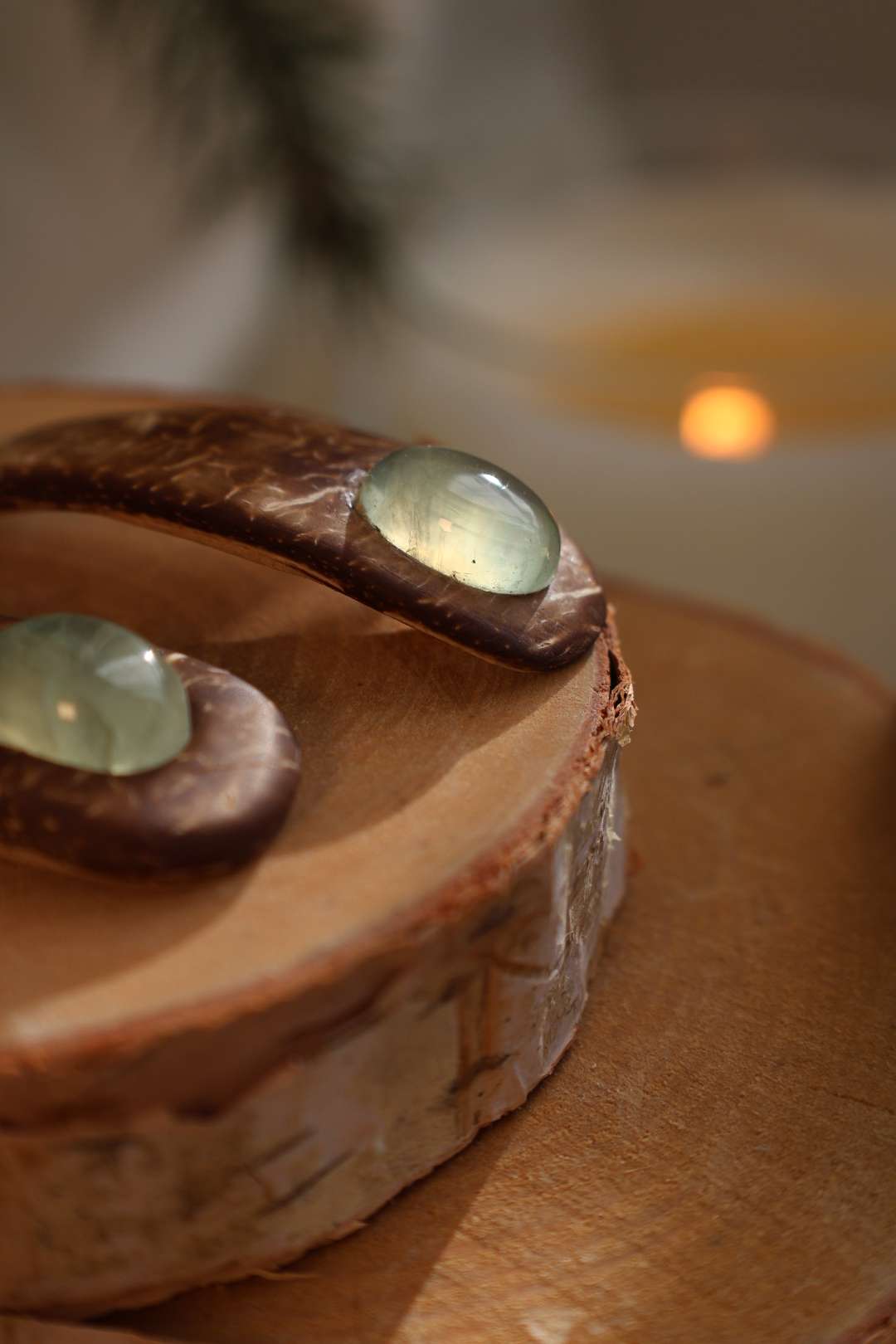 Boucles d'oreilles noix de coco et pierres - PREHNITE