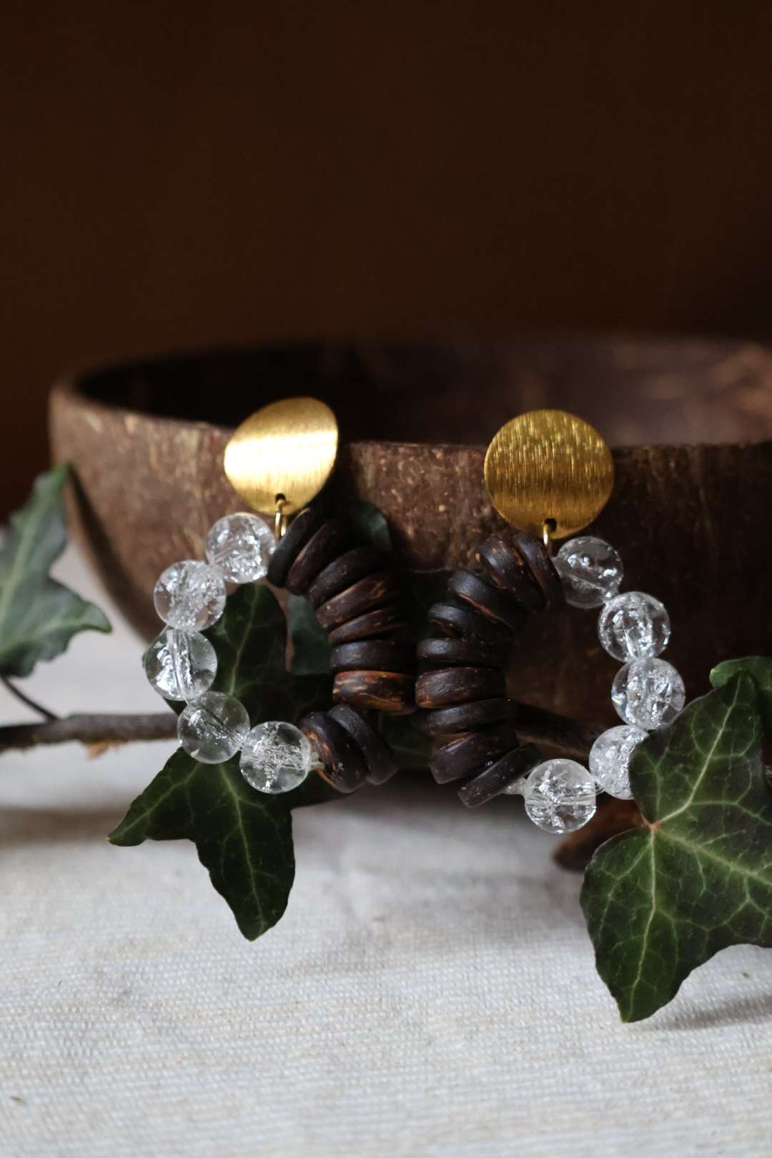 Boucles d'oreilles en bois et perles - COFFEE