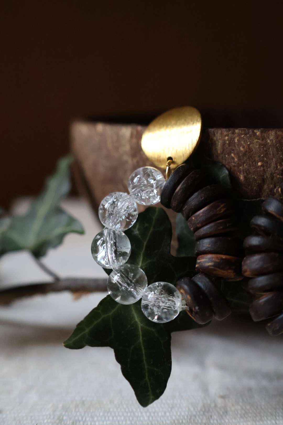 Boucles d'oreilles en bois et perles - COFFEE