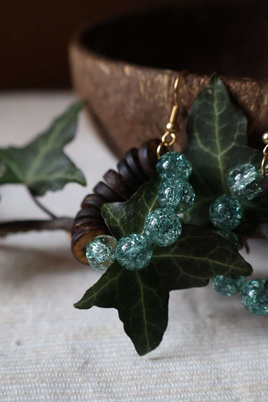 Boucles d'oreilles en bois et perles - COFFEE