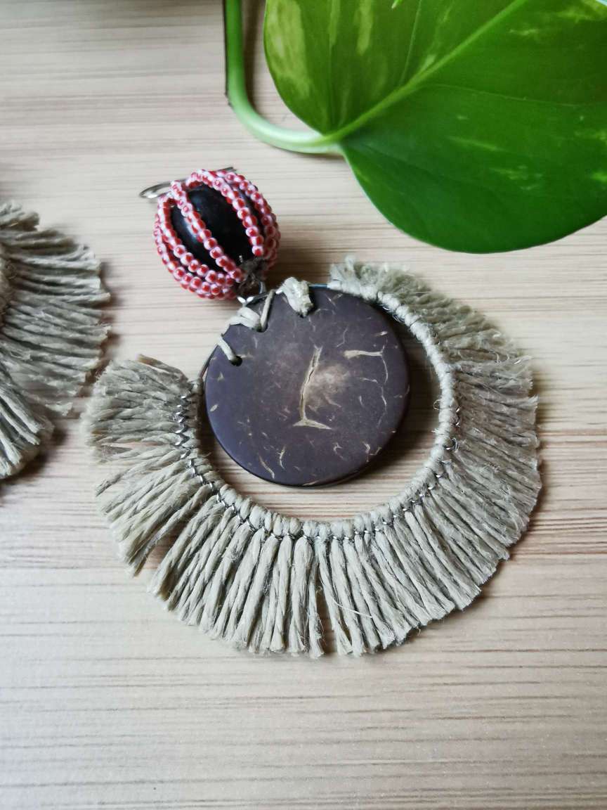 Boucles d'oreilles maxi en lin naturel - WASSAï