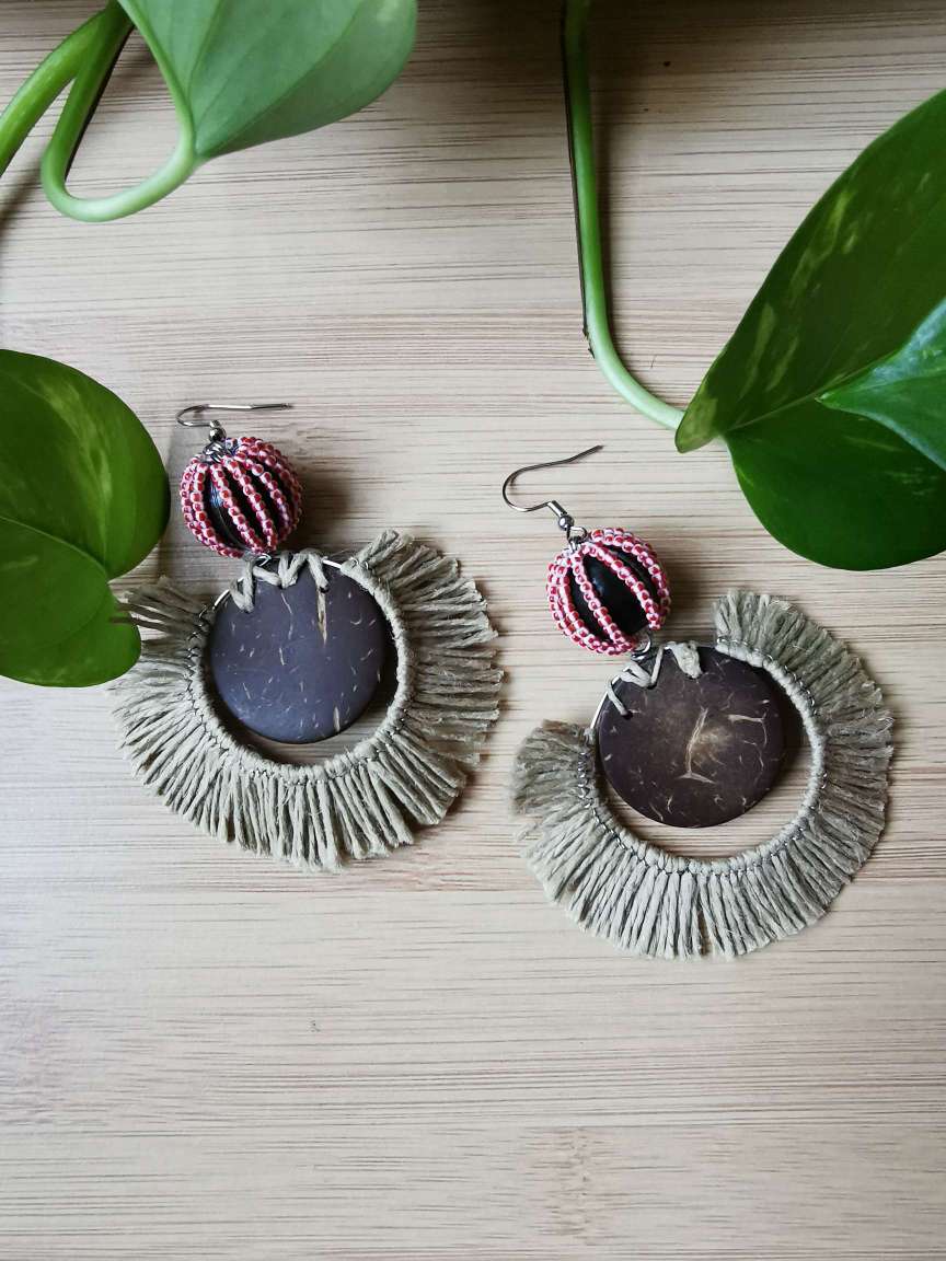 Boucles d'oreilles maxi en lin naturel - WASSAï