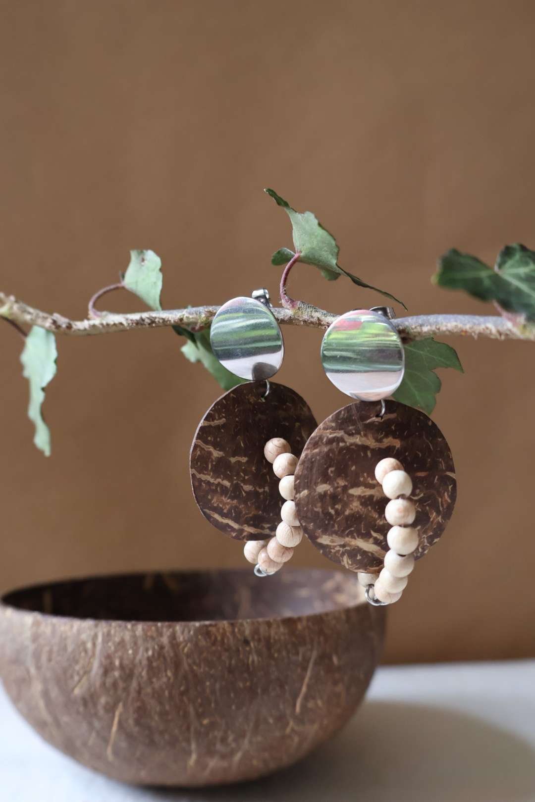 Boucles d'oreilles noix de coco et bois - COCOHÊTRE
