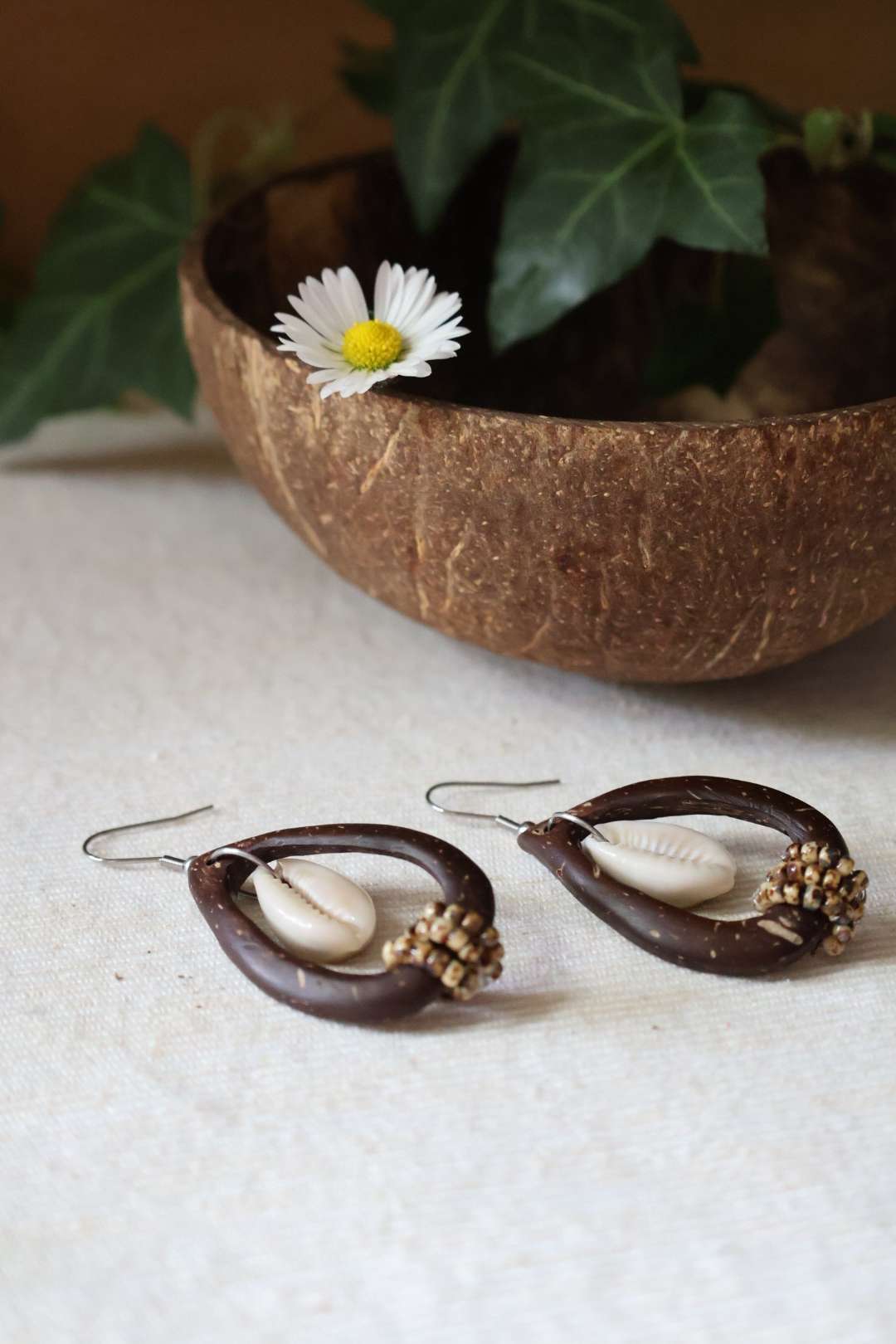 Boucles d'oreilles noix de coco et perles miyuki - PRIMITIVE