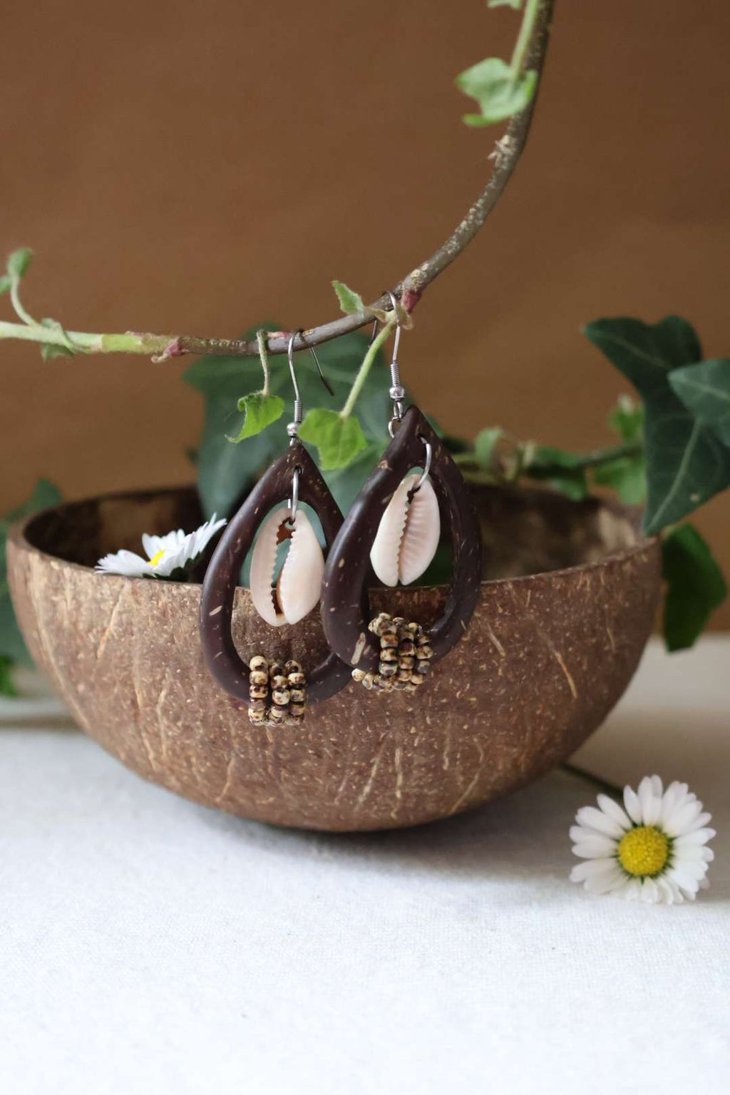 Boucles d'oreilles noix de coco et perles miyuki - PRIMITIVE