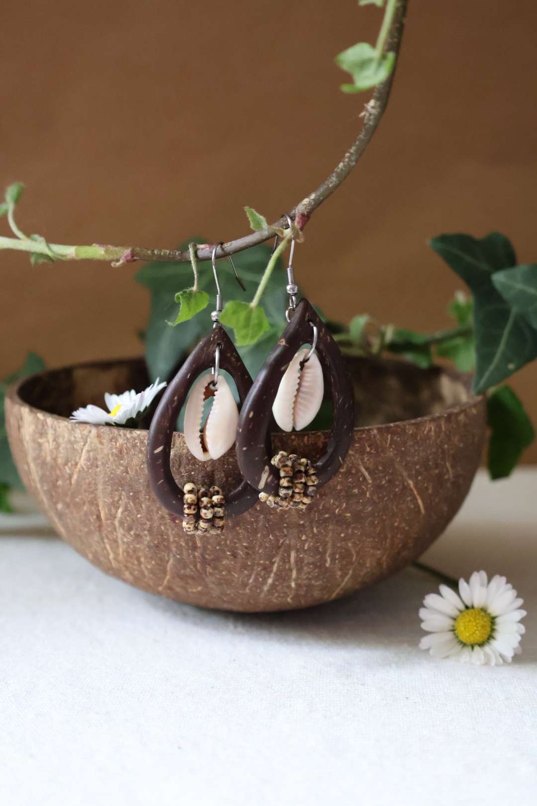 Boucles d'oreilles noix de coco et perles miyuki - PRIMITIVE