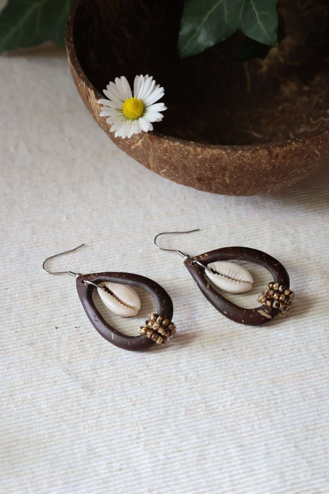 Boucles d'oreilles noix de coco et perles miyuki - PRIMITIVE