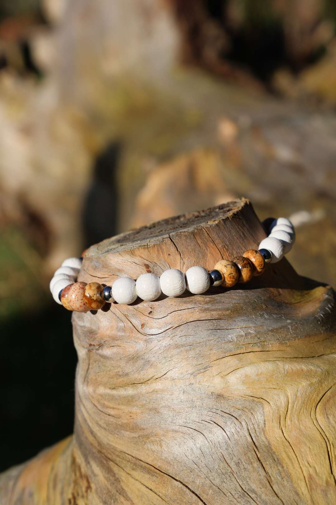 Bracelets pierres naturelles jaspe paysage (bois blanc)