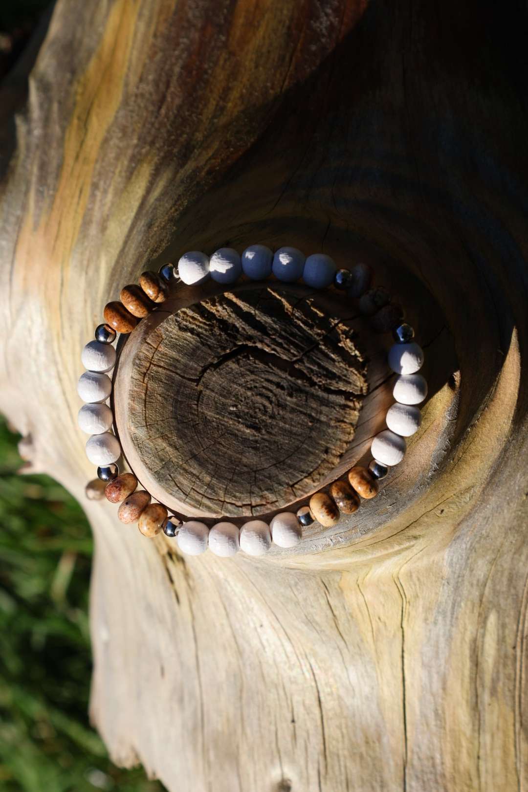 Bracelets pierres naturelles jaspe paysage (bois blanc)
