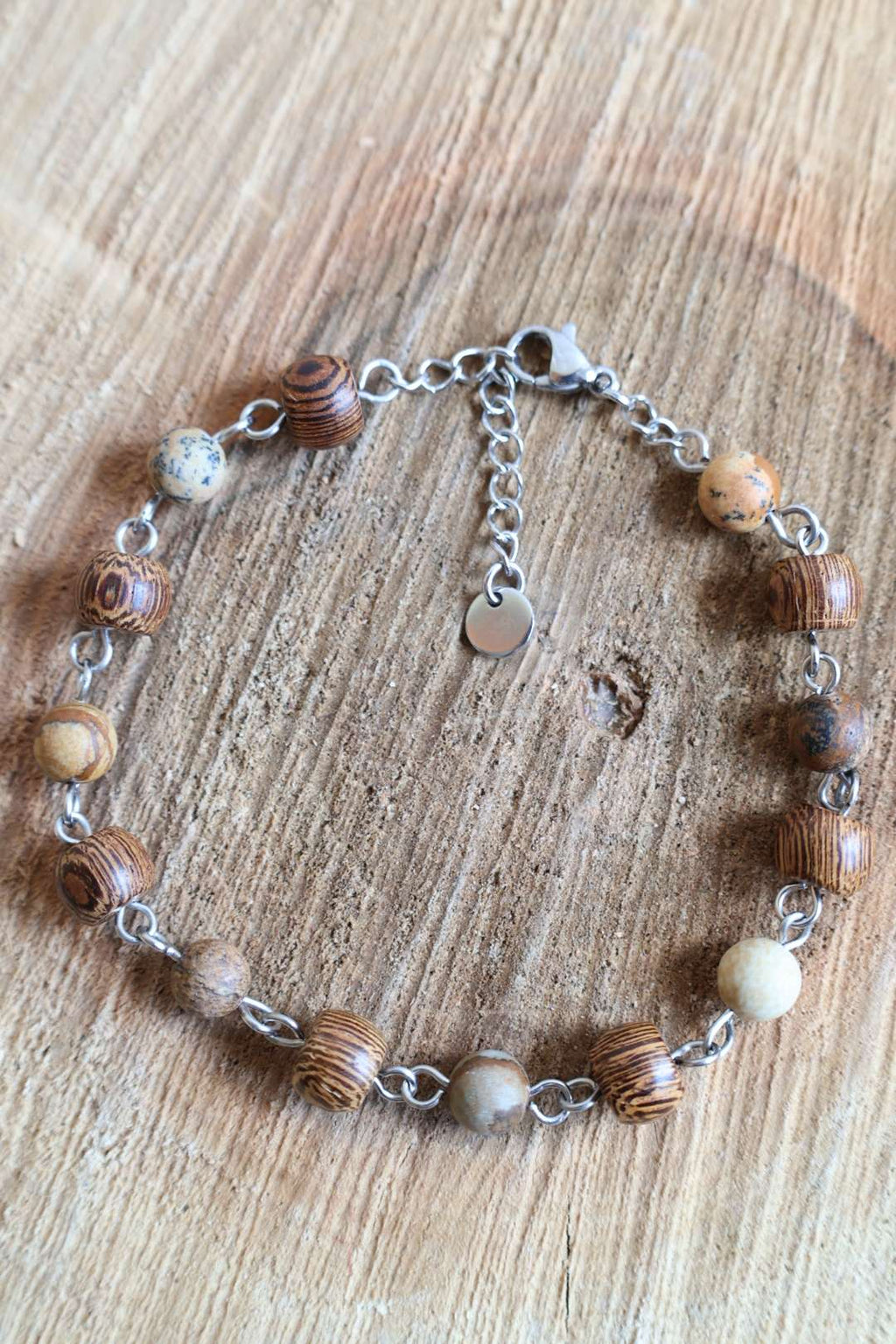 Bracelet chaîne avec bois de wengé et pierres naturelles - IKAIKA