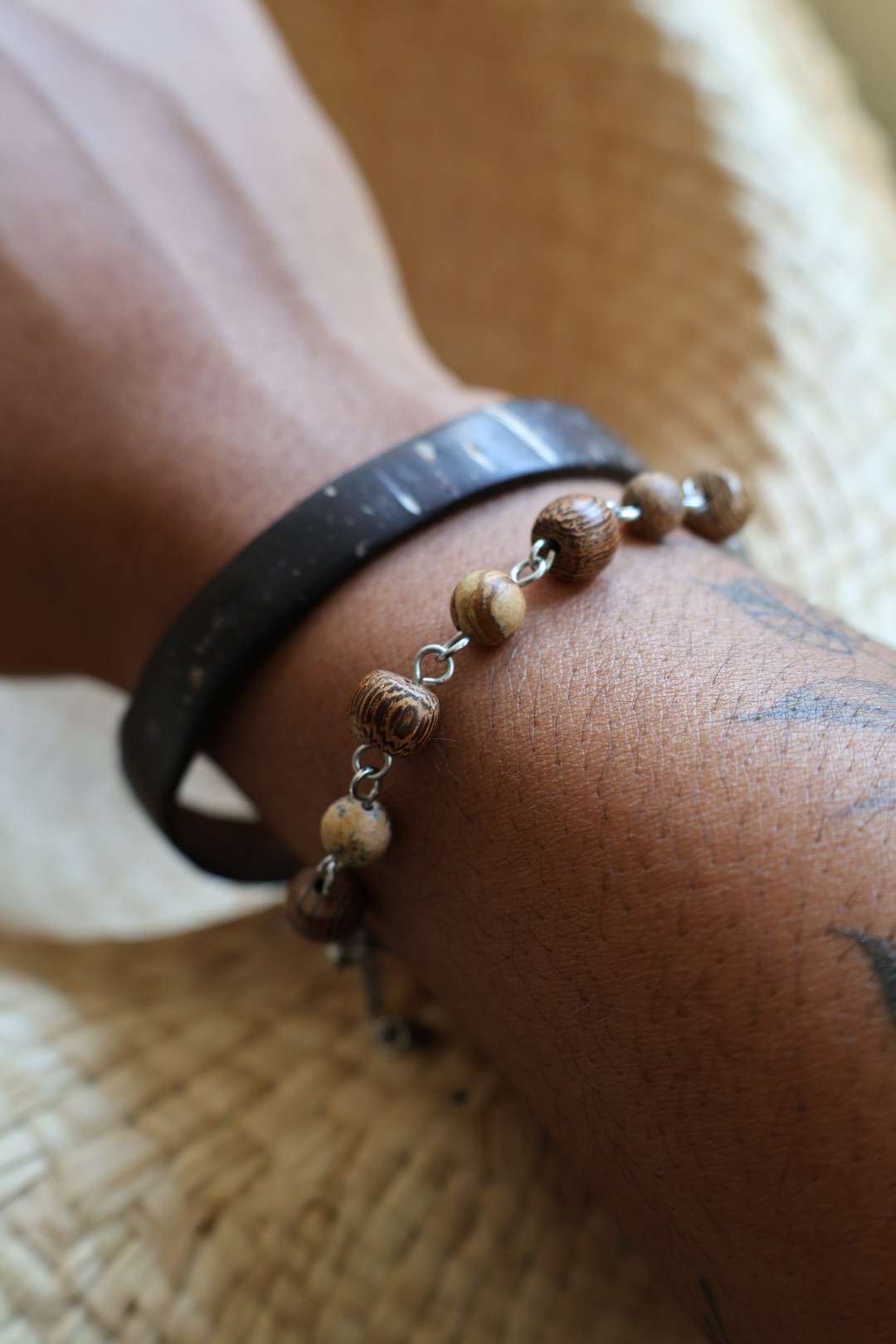 Bracelet chaîne avec bois de wengé et pierres naturelles - IKAIKA
