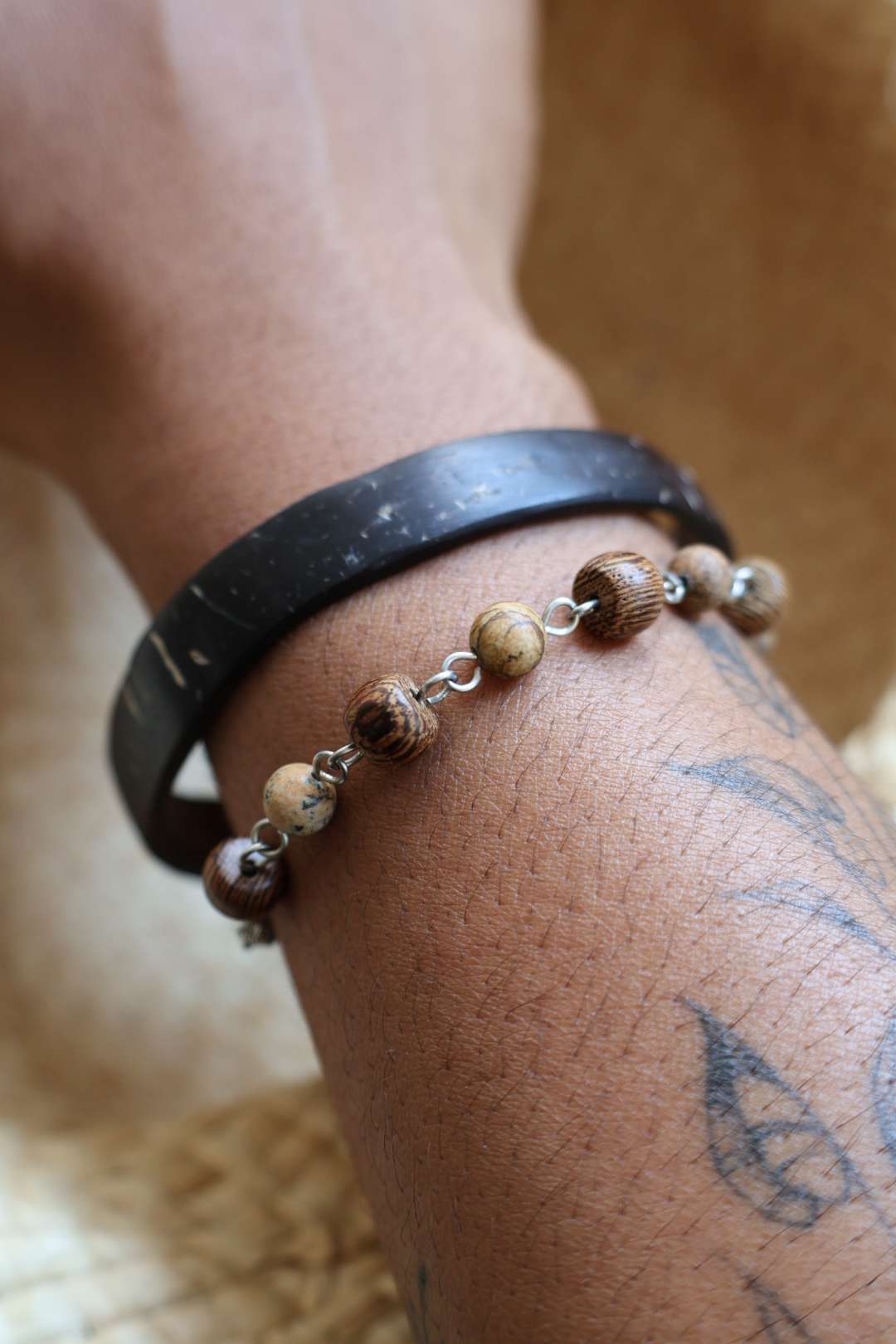Bracelet chaîne avec bois de wengé et pierres naturelles - IKAIKA