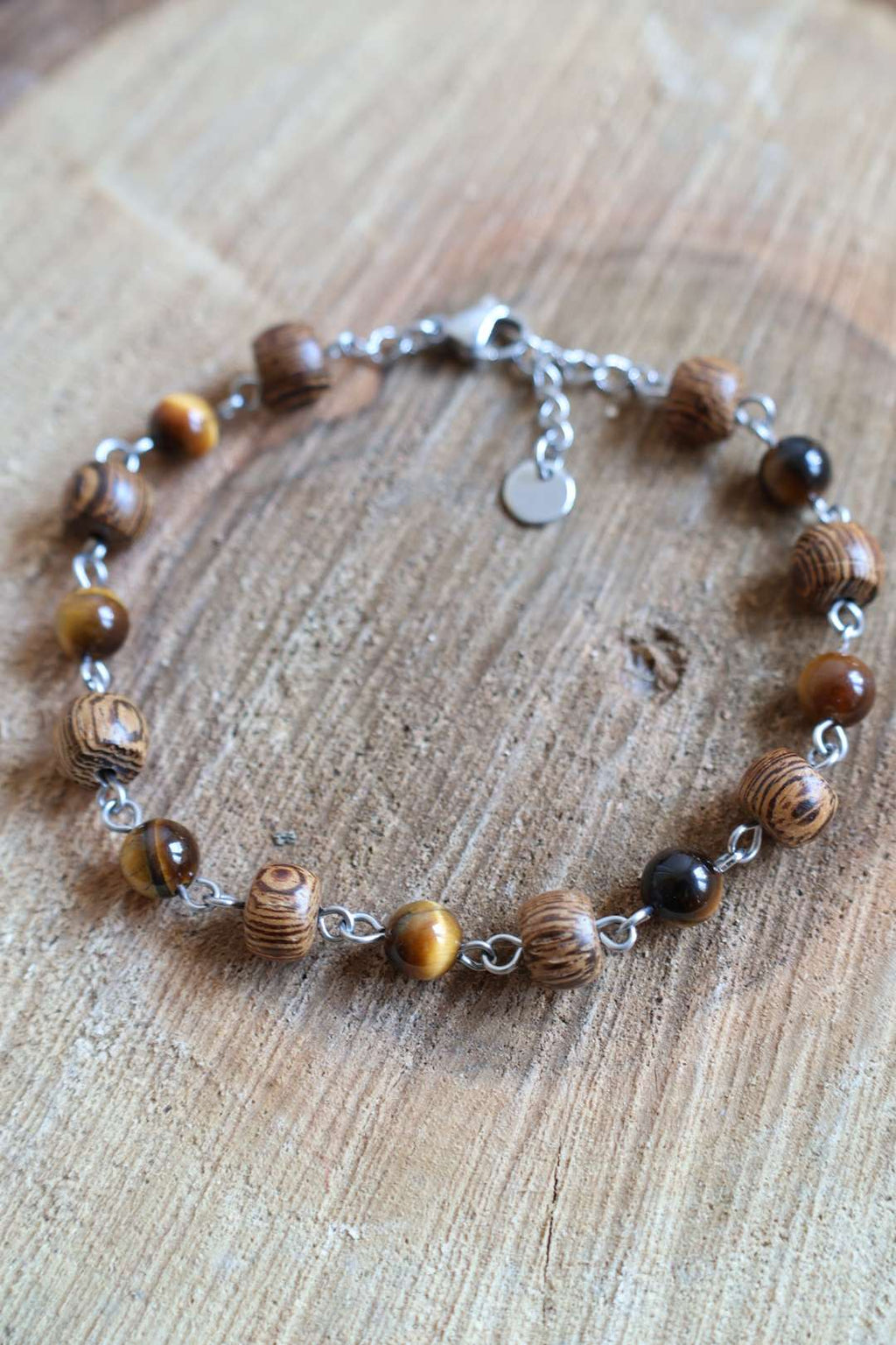 Bracelet chaîne avec bois de wengé et pierres naturelles - IKAIKA