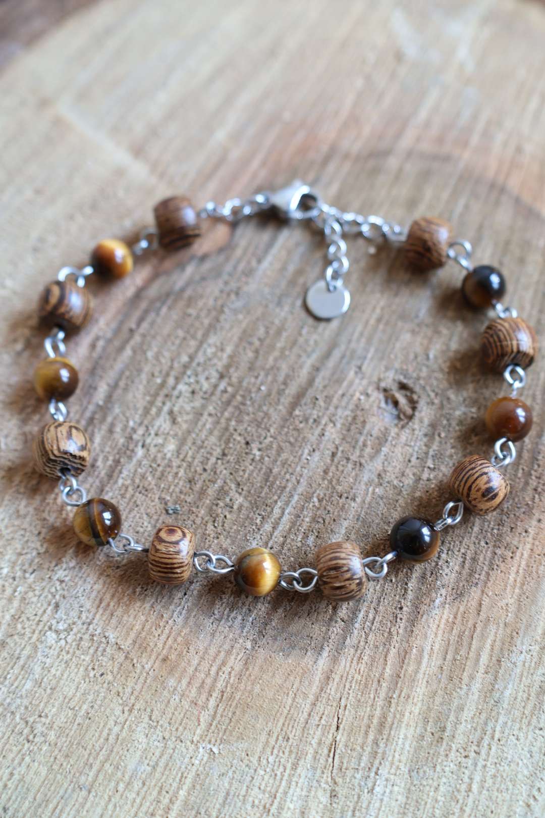 Bracelet chaîne avec bois de wengé et pierres naturelles - IKAIKA