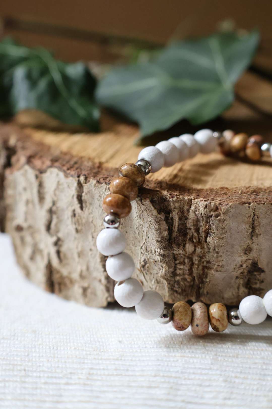 Bracelets pierres naturelles jaspe paysage (bois blanc)