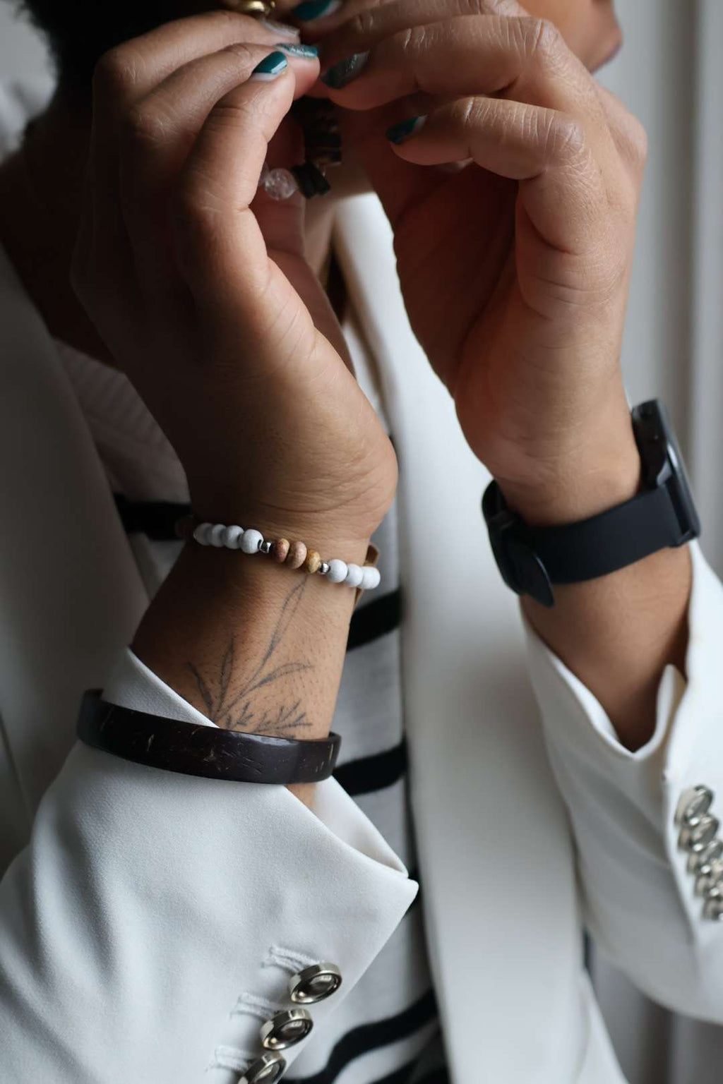 Bracelets pierres naturelles jaspe paysage (bois blanc)