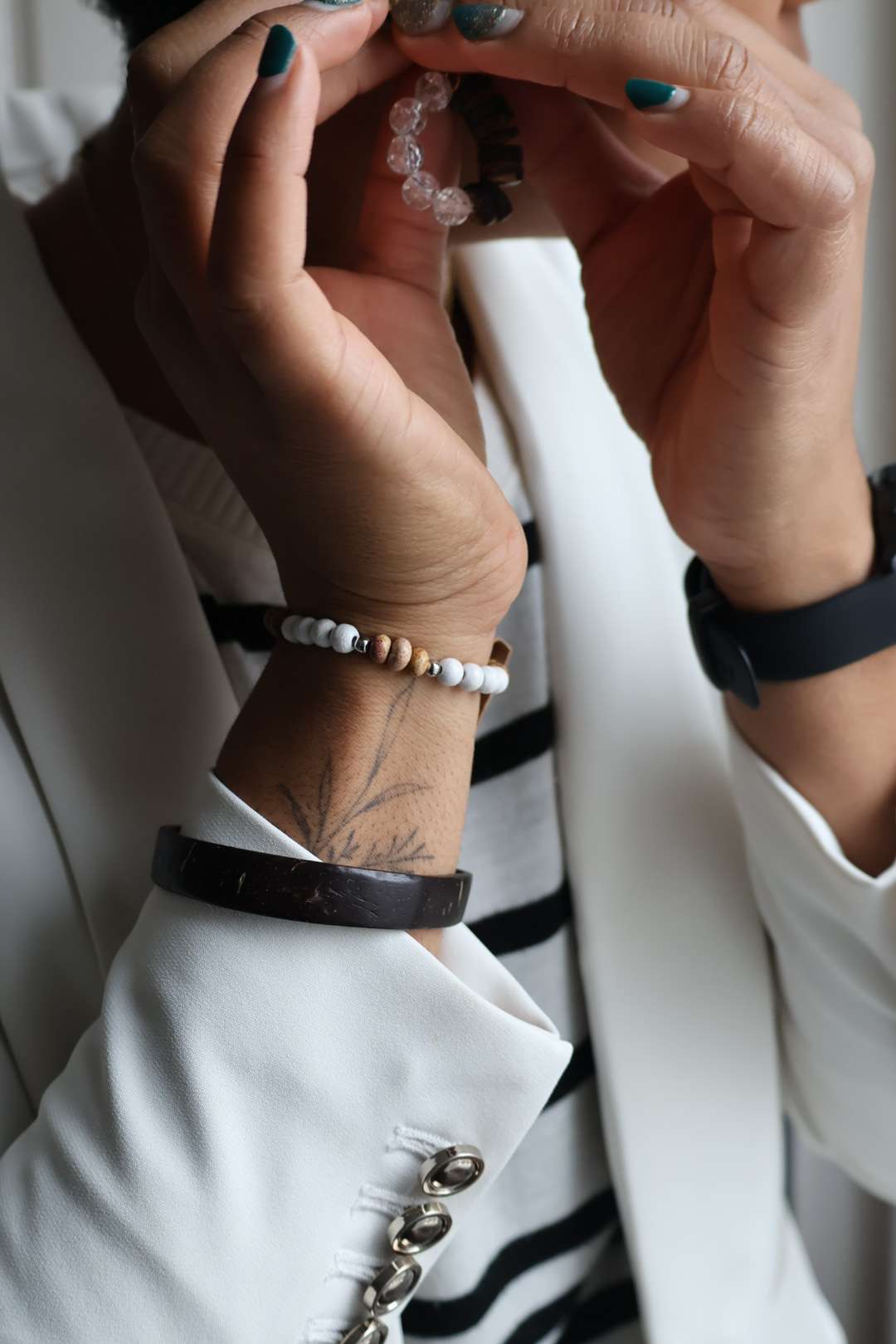Bracelets pierres naturelles jaspe paysage (bois blanc)