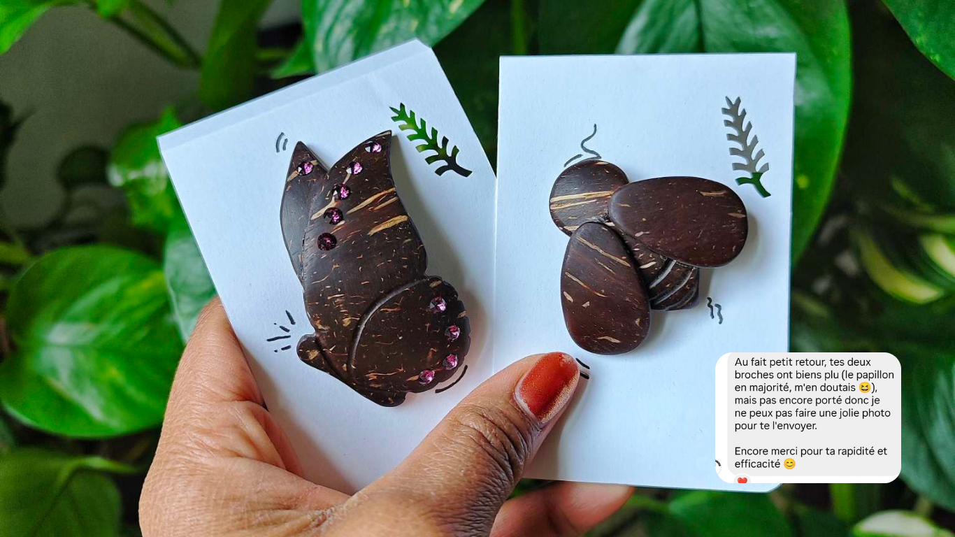 Un papillon et une abeille en noix de coco 