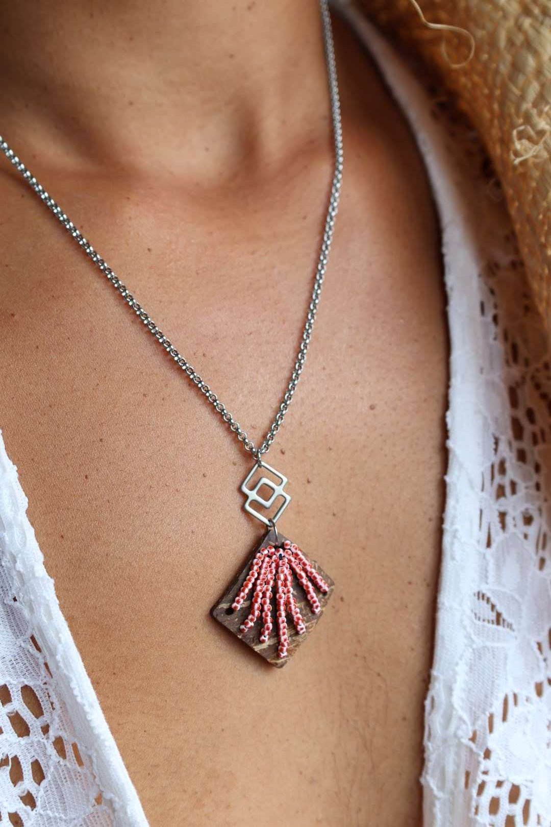 Collier en acier inoxydable et noix de coco - NAVAJO