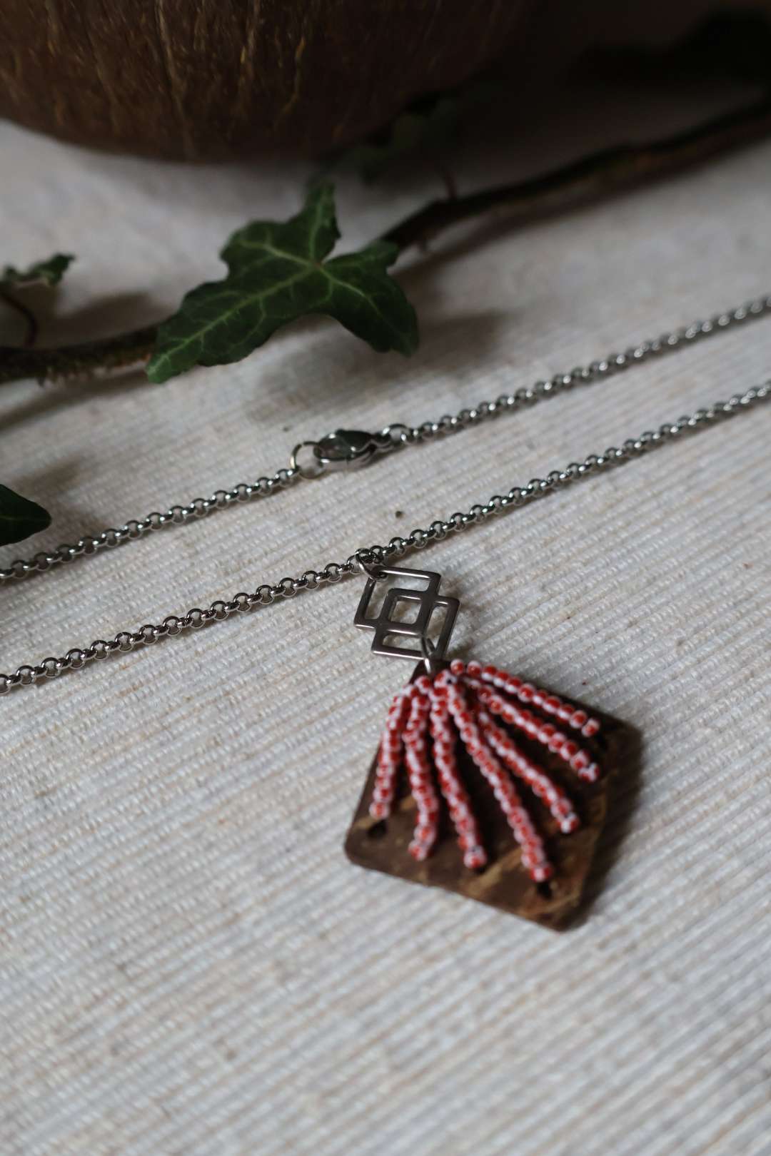 Collier en acier inoxydable et noix de coco - NAVAJO