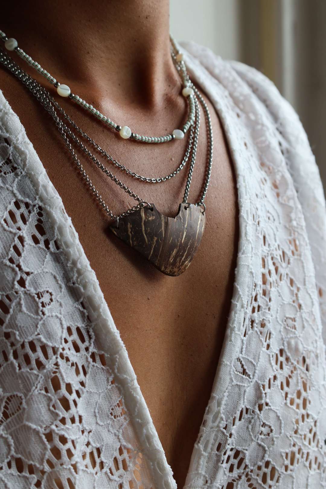 Collier en acier inoxydable et noix de coco - PLASTRON