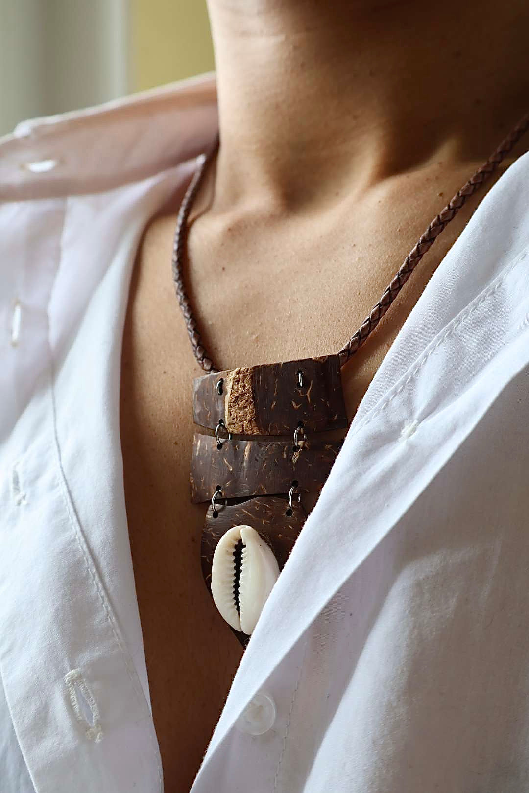 Collier mixte naturel en bois de noix de coco - HELLBOURG
