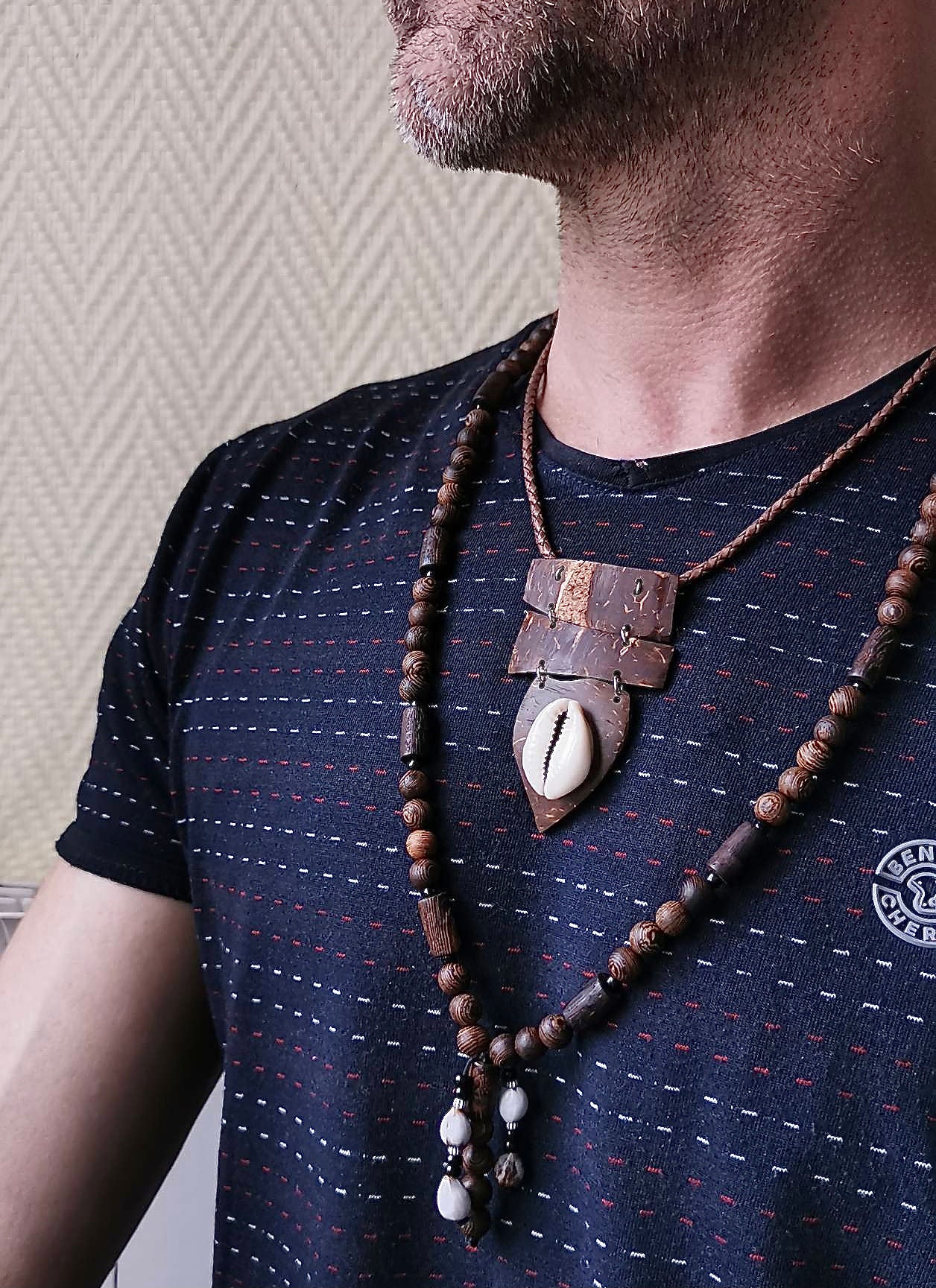 Collier mixte naturel en bois de noix de coco - HELLBOURG