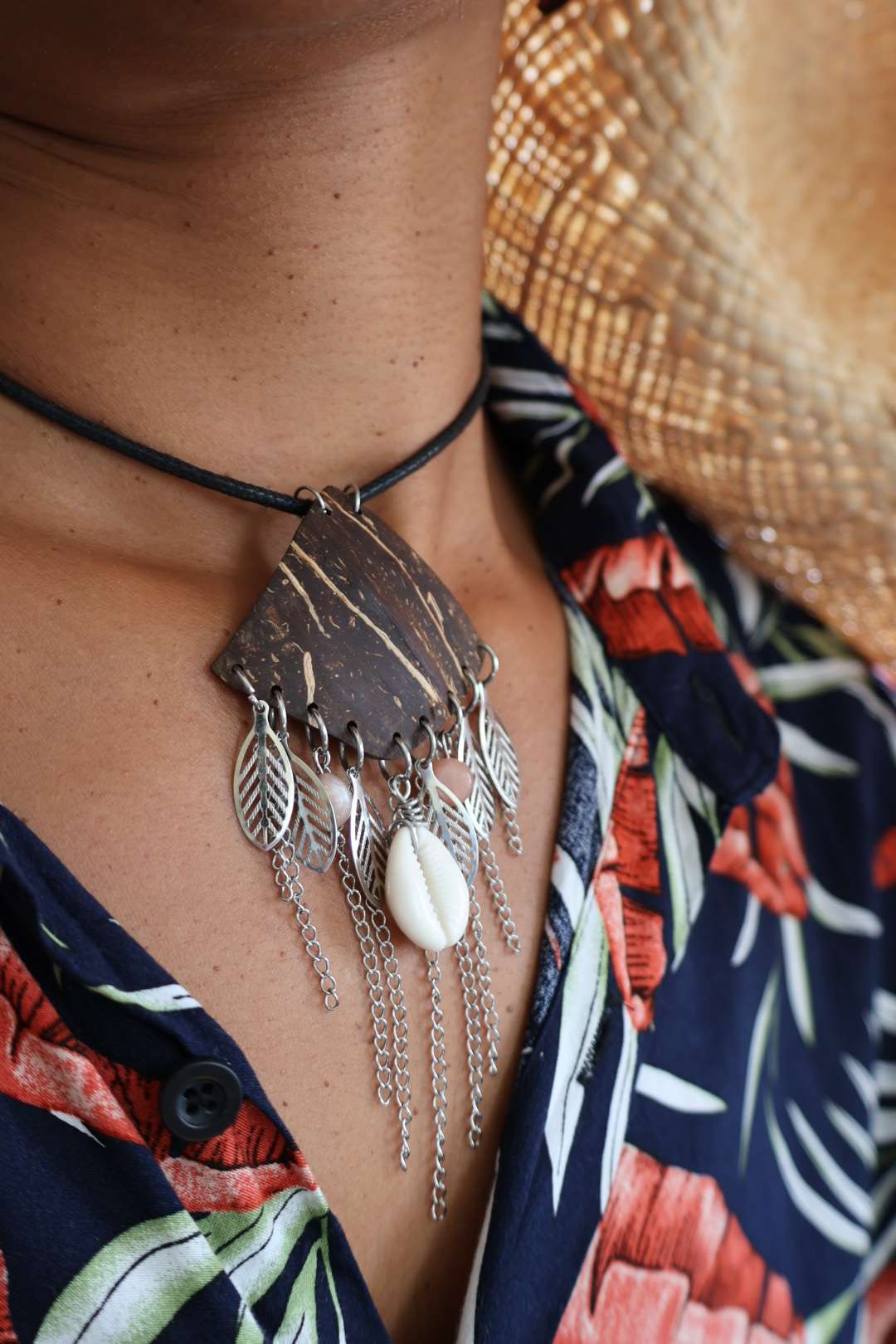 Collier mixte en noix de coco - PLUME