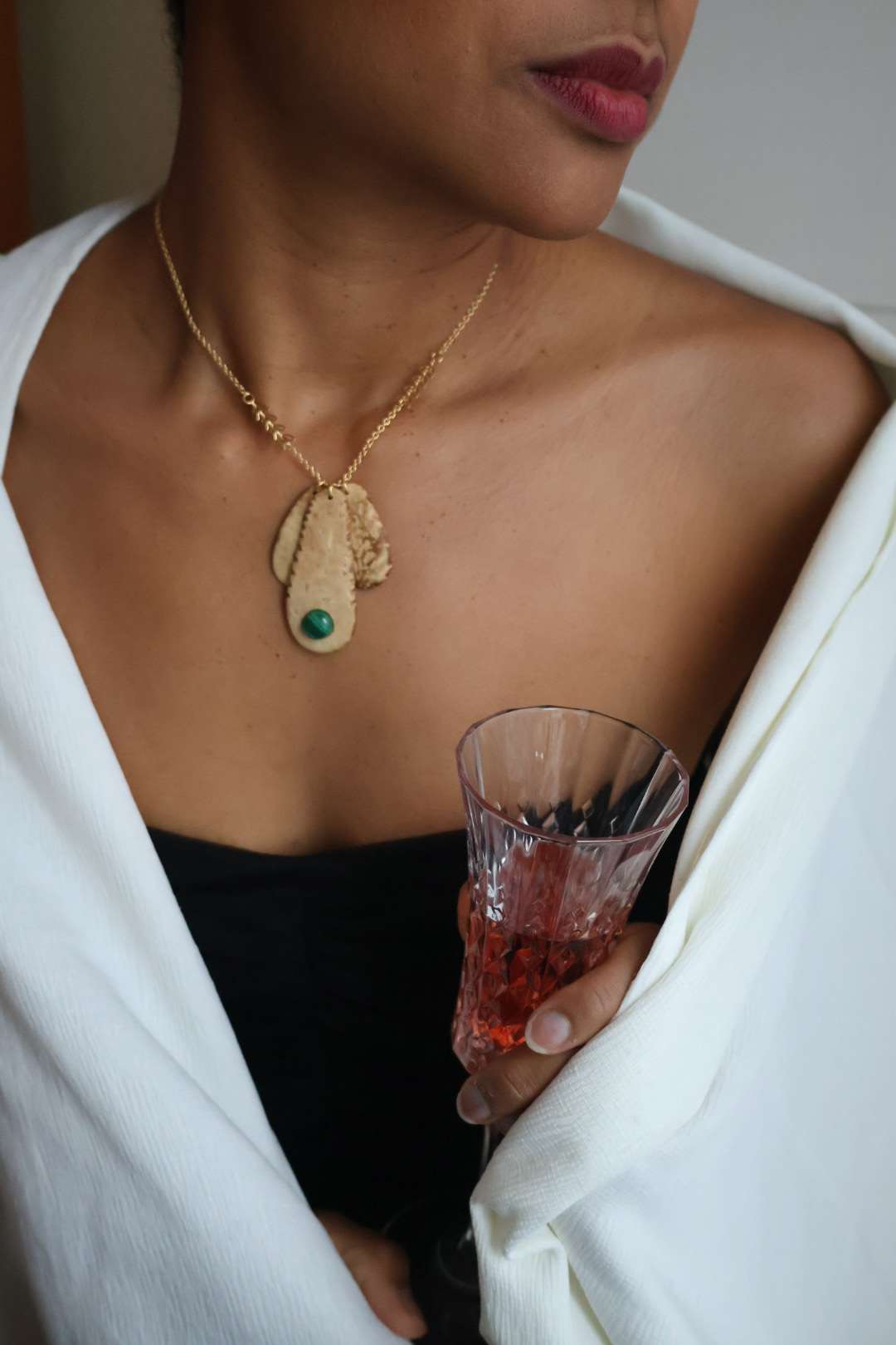 Collier pendentifs en noix de coco et malachite - NOBLE