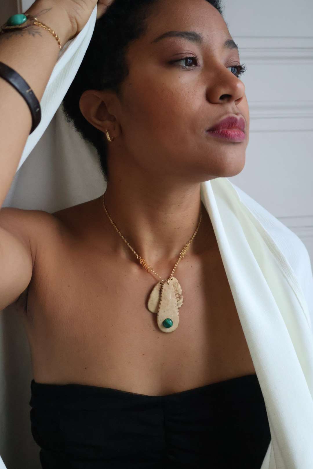 Collier pendentifs en noix de coco et malachite - NOBLE