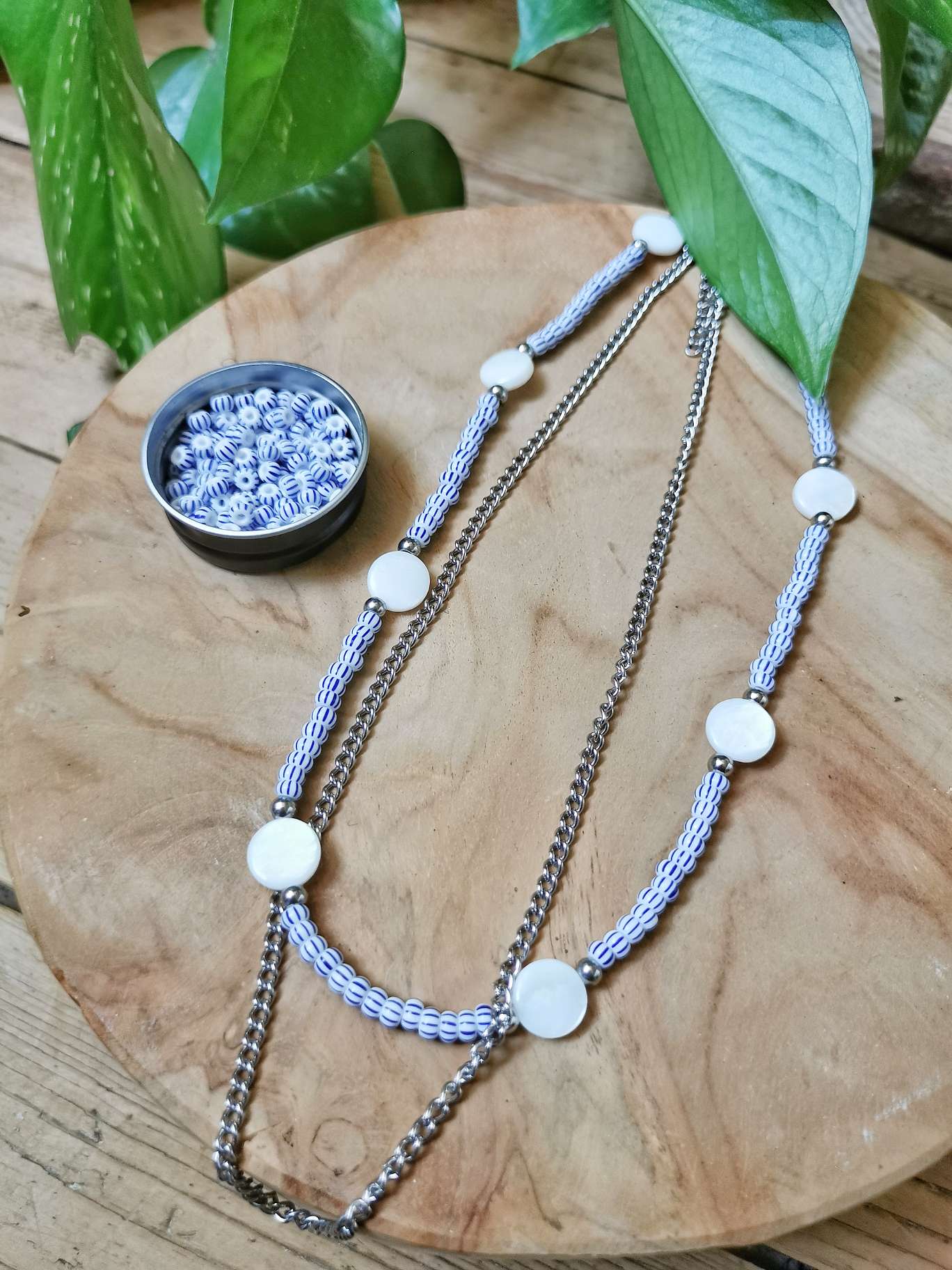 Collier 2 en 1 nacre et perles en verre - PRECIOSA