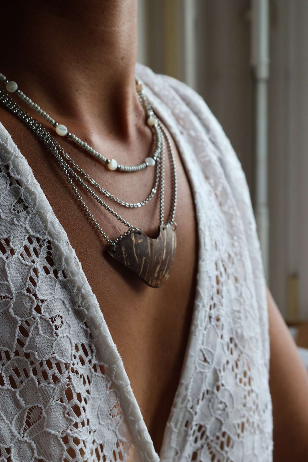 Collier en acier inoxydable et noix de coco - PLASTRON
