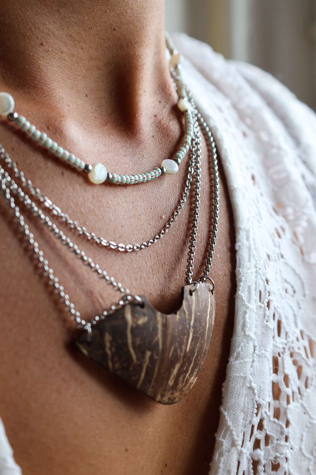 Collier en acier inoxydable et noix de coco - PLASTRON