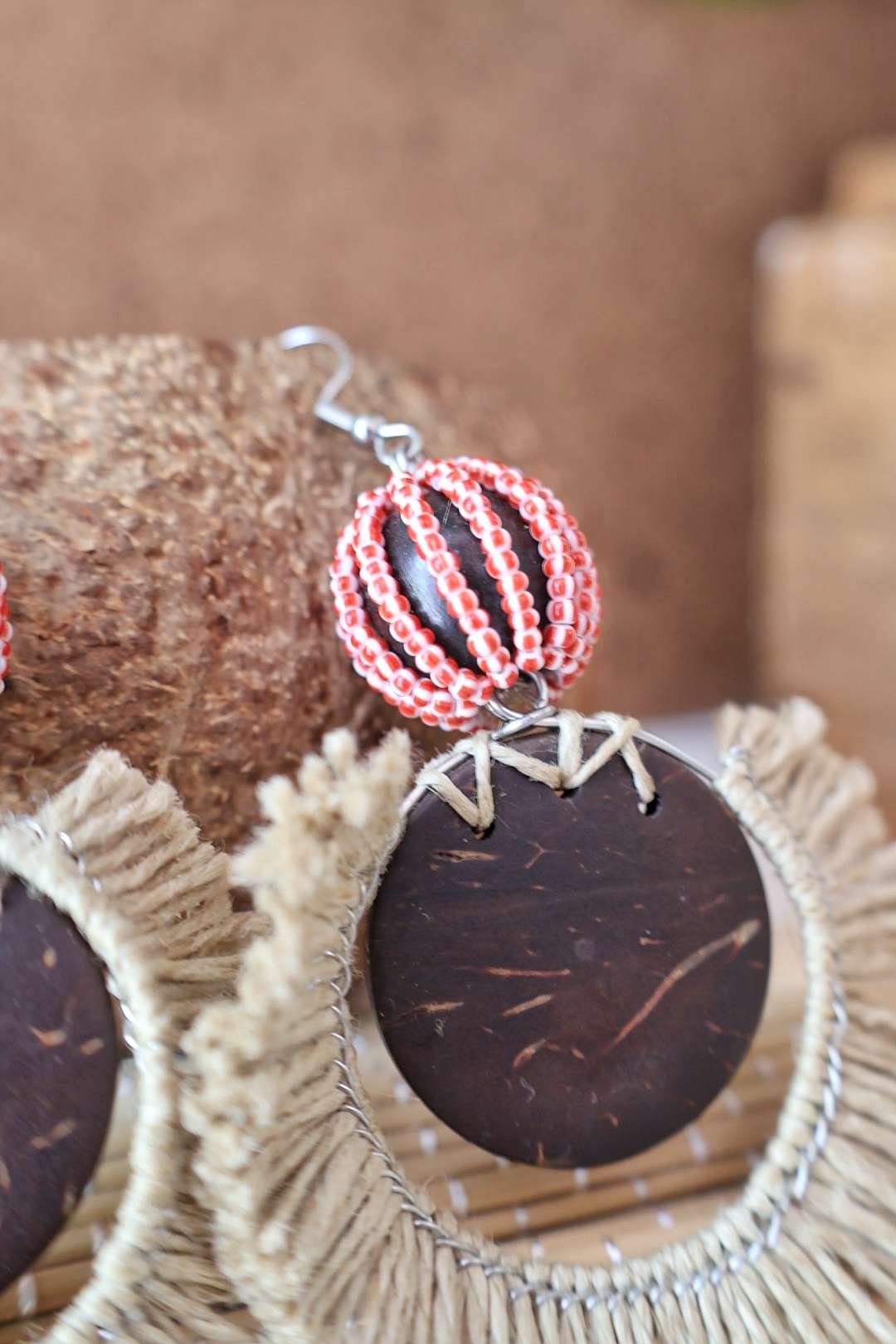 Boucles d'oreilles maxi en lin naturel - WASSAï
